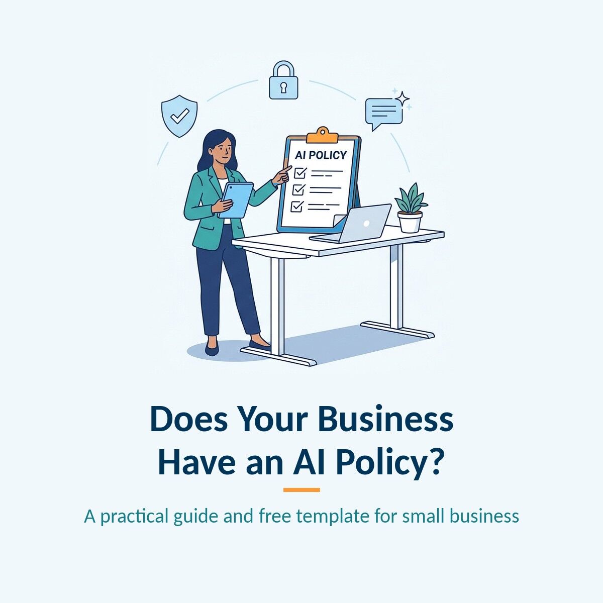 AI policy for small business: an owner points to an AI policy checklist at her desk